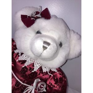 2001 Keepsake Memories White Bear 18 In Plush Burgundy Silver Dress VTG